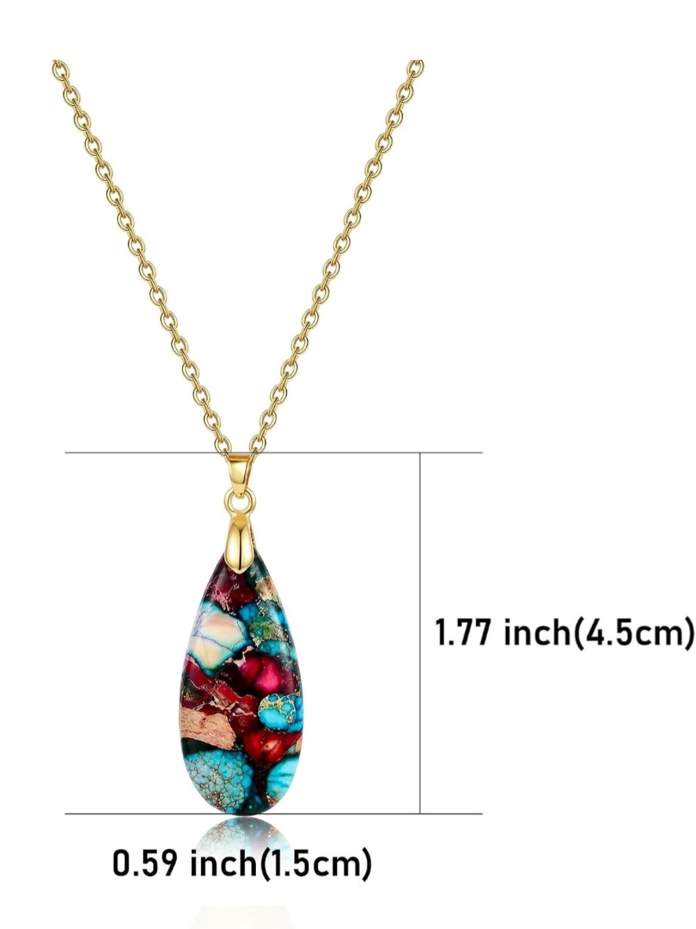 Anthropologie Gold Teardrop Pendant with Blue, Green & Yellow Inlay - Picture 4 of 5